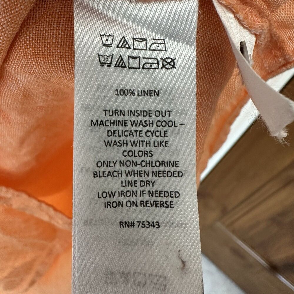 Sigrid Olsen Linen Top Blouse 2X Orange Button Up Roll Tab Sleeve Lagen Resort - Picture 4 of 5